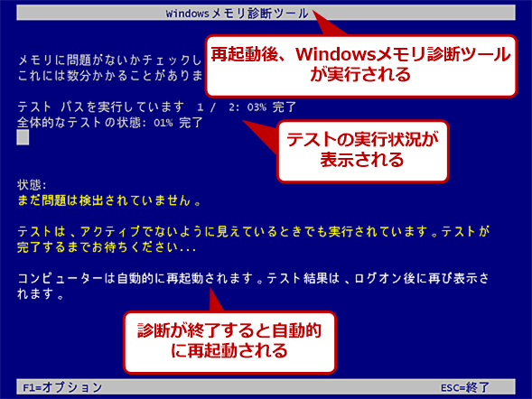 Windows 10標準の「Windowsメモリ診断」を実行する（3）