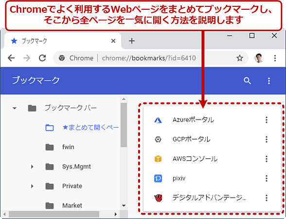 ブックマークから複数のWebページを一気に開くには？