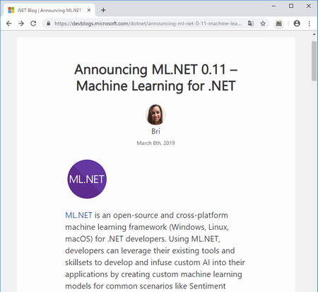 Microsoftが Net用オープンソース機械学習フレームワークの最新版 Ml Net 0 11 を公開 カスタムaiを開発してアプリに組み込み It
