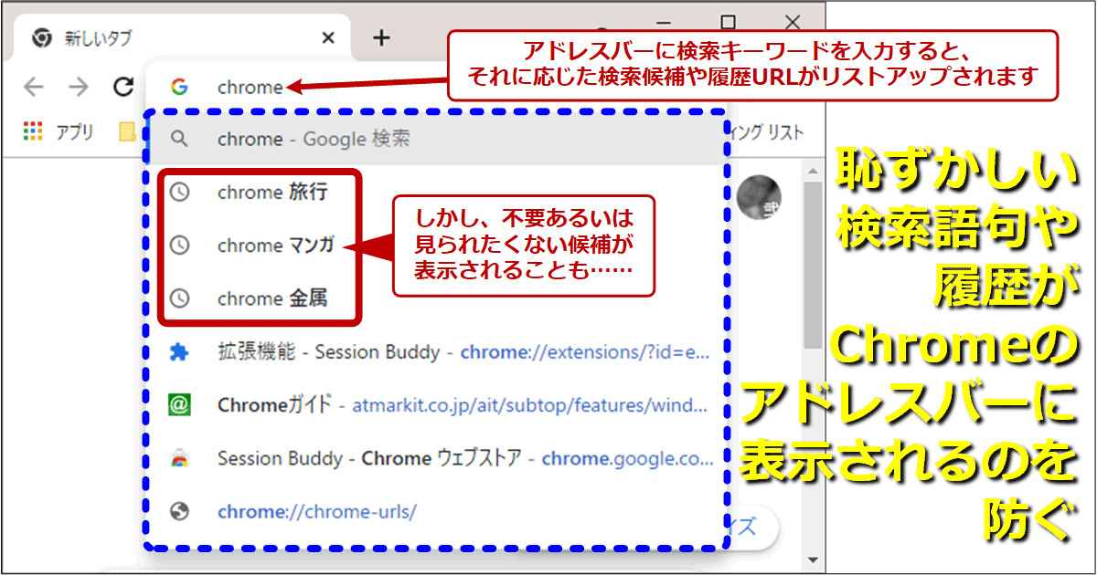 恥ずかしい検索語句や履歴がchromeのアドレスバーに表示されるのを防ぐ Google Chrome完全ガイド It