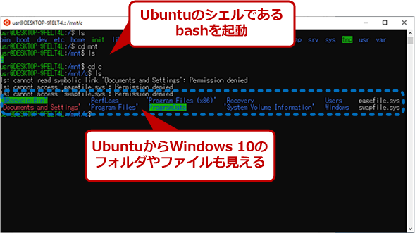 WSLの画面（Ubuntuのbashを起動した画面）