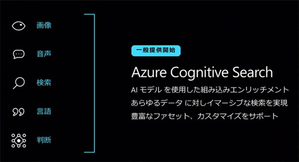 Azure Cognitive Search（一般提供開始）