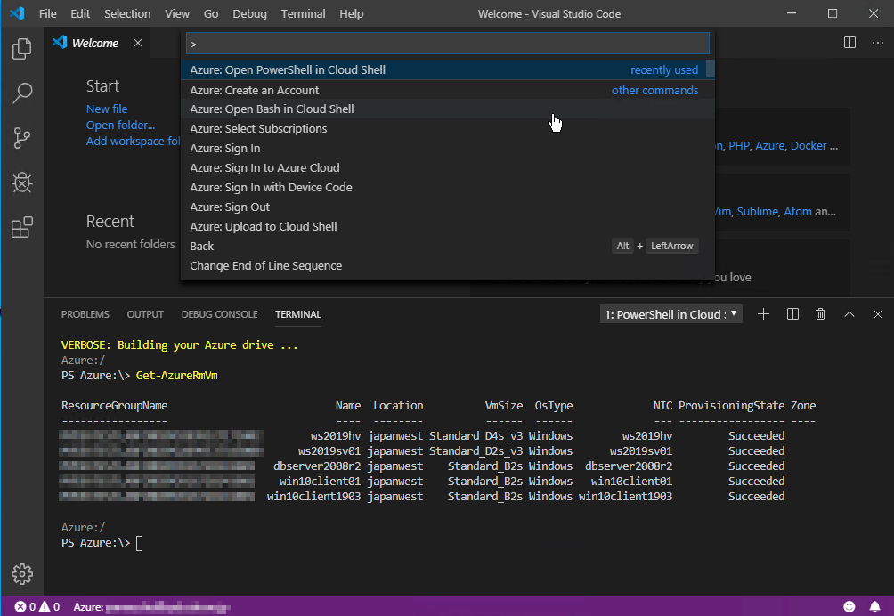 3@Visual Studio CodeAzure Cloud ShellBash܂PowerShellɒڐڑł