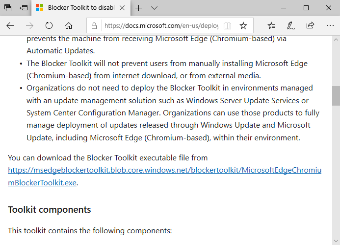 Blocker Toolkit_E[hWebuEUŁuBlocker Toolkit to disable automatic delivery of Microsoft EdgevJAقǂ́uYou can download the Blocker Toolkit executable file fromṽNNbNƁAuMicrosoftEdgeChromiumBlockerToolkit.exev_E[hłB