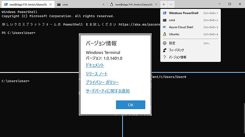 Windows Terminal̃CEBhE^Cgo[Ƀ^u^uǉ{^hbv_Ej[邾̃VvȂ̂B