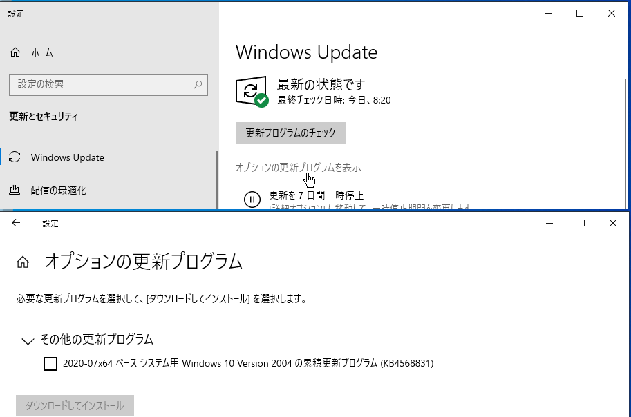 2@Windows 10 o[W2004Windows 10C[X̍XVvÖēBuIvV̍XVvO\vA`FbN{bNX`FbNAu_E[hăCXg[ṽNbN3XebvKv