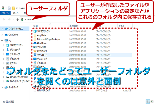 ユーザーフォルダを開くのは意外と面倒？