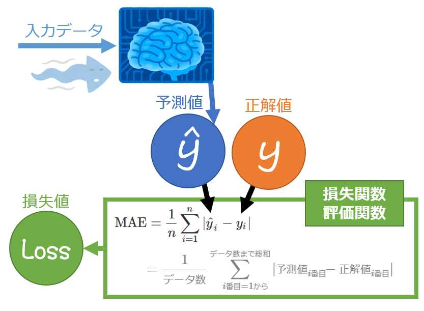 損失関数 評価関数 平均絶対誤差 Mae Mean Absolute Error L1損失 L1 Loss とは Ai 機械学習の用語辞典 It