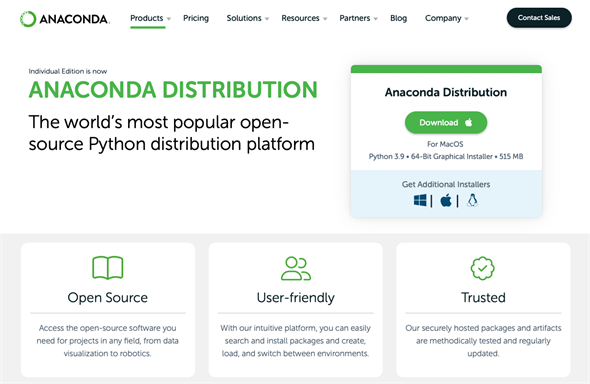 Anaconda Distributionのダウンロードページ