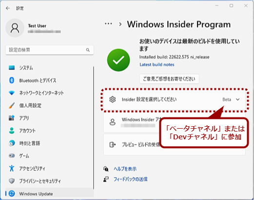 Windows Insider Programに参加する（2）