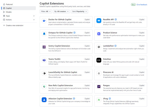 GitHub MarketplaceŒ񋟂ĂGitHub Copilot Extensionsi񋟁FGitHubj