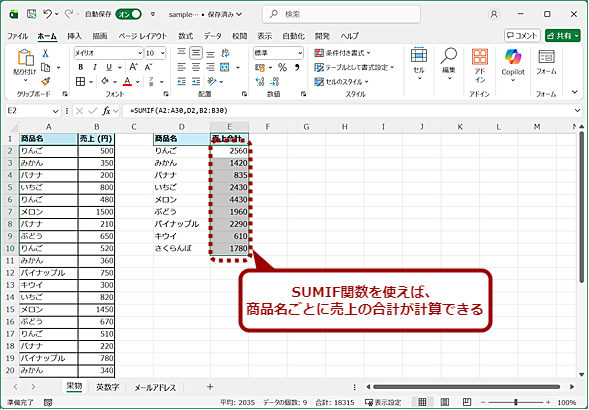SUMIF֐Ƒgݍ킹ďiƂ̔㍇vvZ