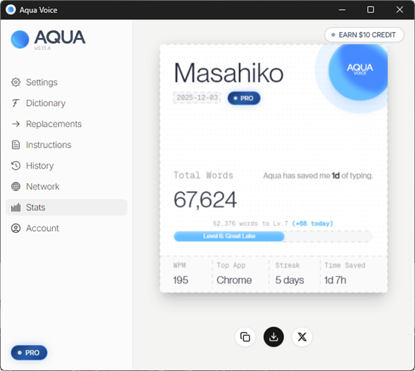 Aqua Voice�̃X�e�[�^�X���