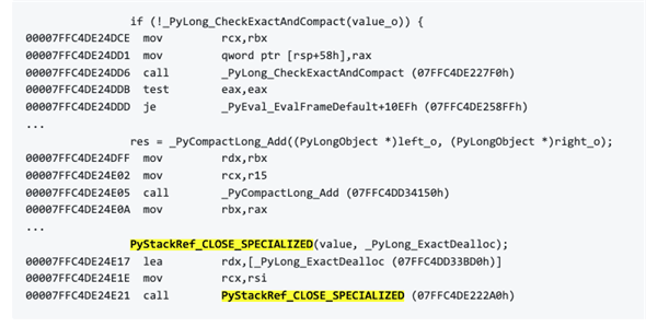 �C�����C�������\��PyStackRef_CLOSE_SPECIALIZED�֐���call����Ă��邱�Ƃ�������