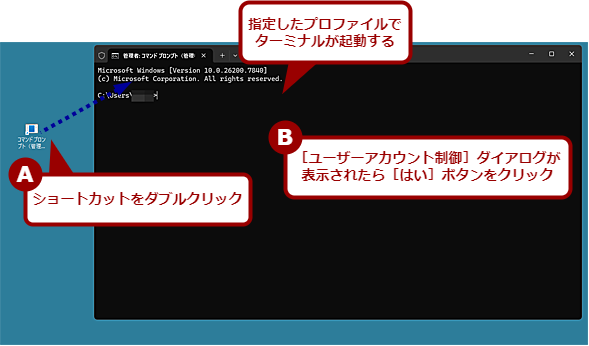 �Ǘ��Ҍ����̃v���t�@�C���ŋN������V���[�g�J�b�g���쐬����i4�j