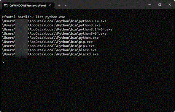 python3.exe��pip.exe�͓���t�@�C���̃n�[�h�����N