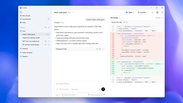 Windows��Codex �A�v���̉�ʁi�񋟁FOpenAI�j