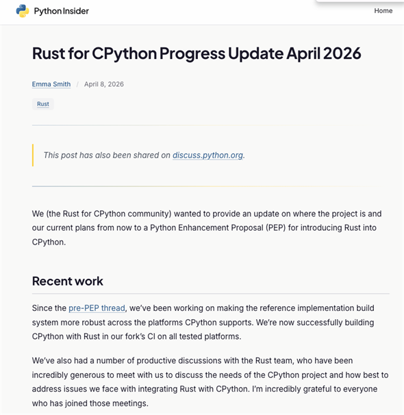 Rust for CPython Progress Update April 2026