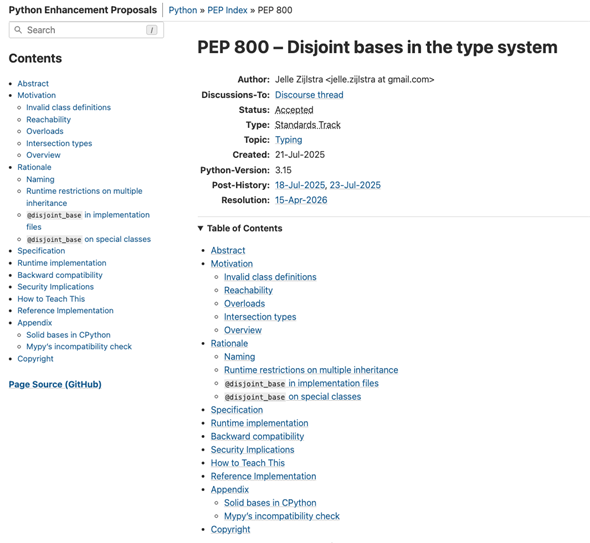 PEP 800�̊T�v�y�[�W�ipeps.python.org�j