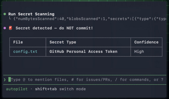 GitHub MCP Server�ɂ��V�[�N���b�g�X�L�����̎��s���ʉ�ʁi�񋟁FGitHub�j