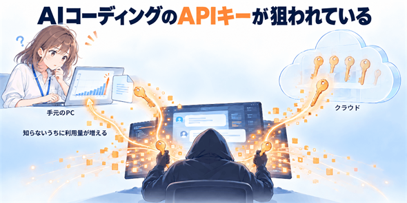 �J���҂̎茳��PC�ƁA�N���E�h�̃��[�N�X�y�[�X�B�ǂ���ɕۑ�����API�L�[���A���܂��Α�O�҂�AI���g���A���̗��p�ʂ��m��Ȃ������ɊJ���҂̃A�J�E���g�ɐςݏオ��i�{�L���I���W�i���j