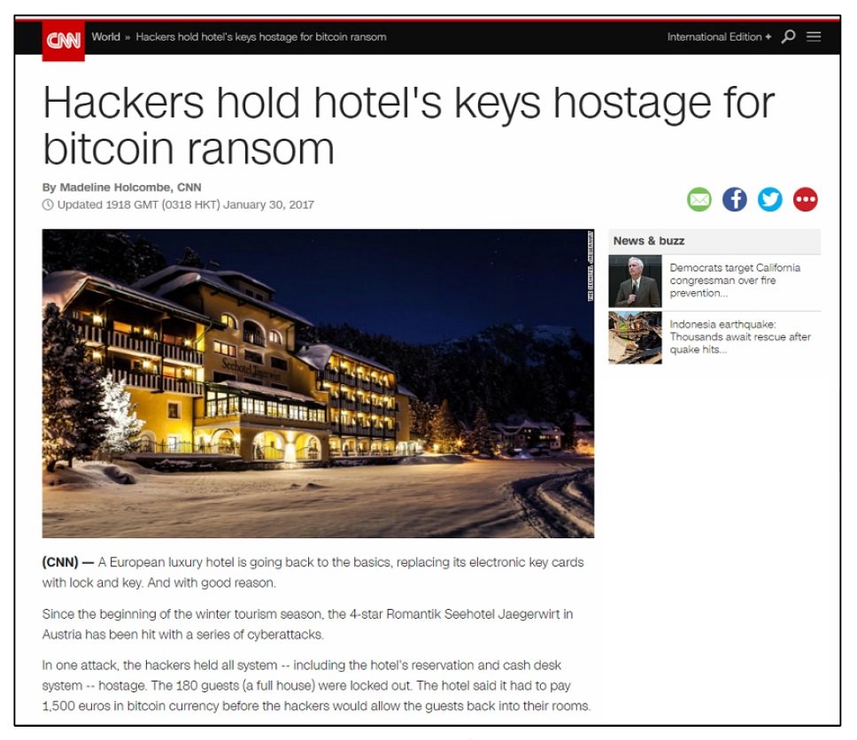 I[XgA4X^[zeŔTEFAɂnbLOĂ񓹂L@oTFhttps://edition.cnn.com/2017/01/30/europe/hackers-lock-out-hotel-guests-trnd/index.html