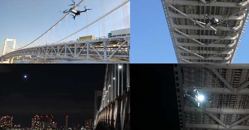 レインボーブリッジで夜間の災害を想定したドローン点検を実証、首都