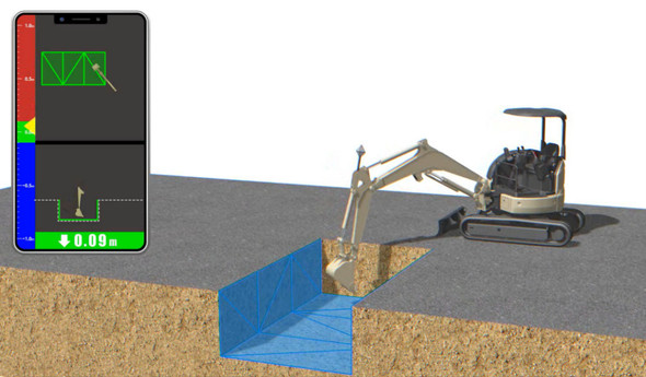 �uHolfee 3D�v�̎g�p�C���[�W�B�X�}�z�̃A�v����ʂ�3D�ŃV���x���̌@��ʒu��\��