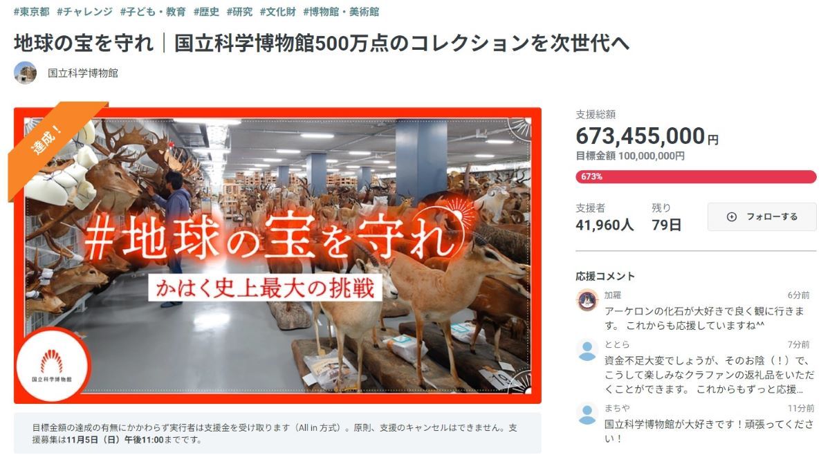 国立科学博物館のクラファン、なぜ一瞬で1億円集まったのか？ 支援者の