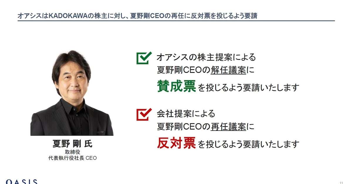 KADOKAWAに物言う株主攻勢、130ページ膨大資料で社長解任呼びかけ