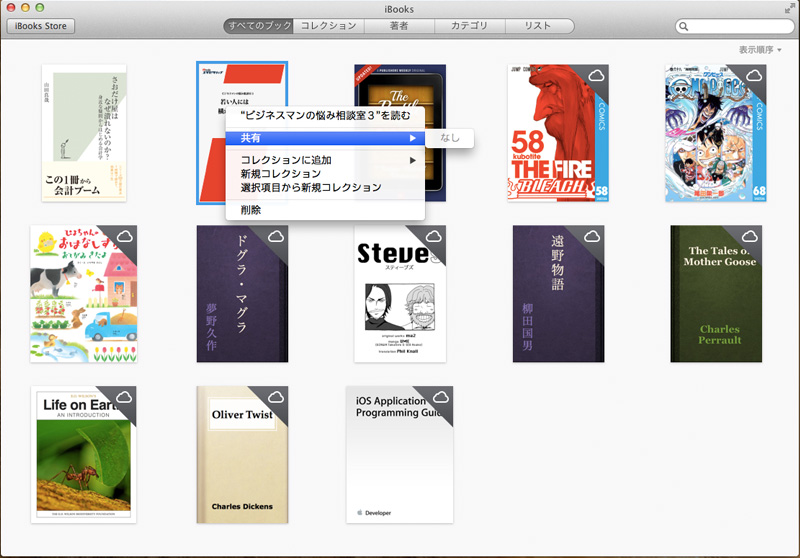 iBooks StoreōŵEPUBt@C̃j[͏قȂiʐ^E̍iEPUBt@CC|[ǵj