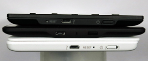 下からPRS-T3S（カバー装着）、Kindle Paperwhite（2012）、PRS-T2