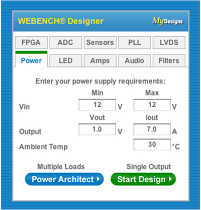 }1@d݌vƓ]ɌIC݌vxc[National SemiconductorЂT[rX񋟂ĂuWEBENCE Power Designerv̏ݒʂłB