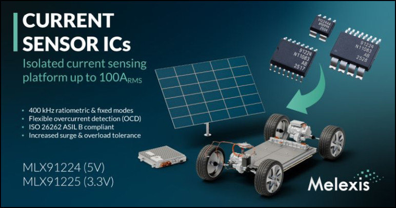 100A対応の絶縁型ホール電流センサー、Melexis：車載や太陽光発電など