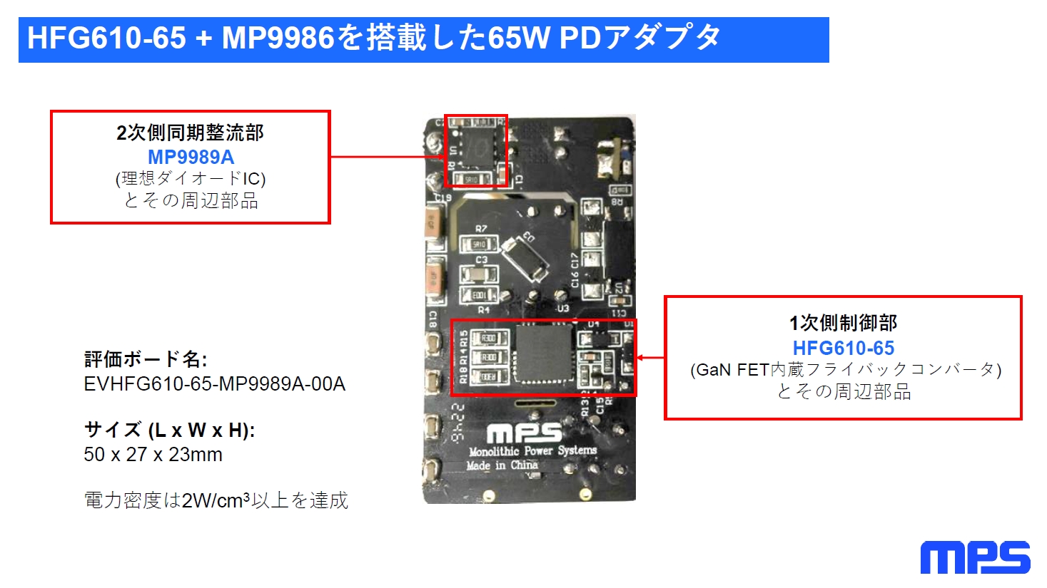 HFG610-65MPS2Rg[gݍ킹邱ƂŎʐς팸łB̌ʁA2W/cm3𒴂d͖x@񋟁FMPSWp