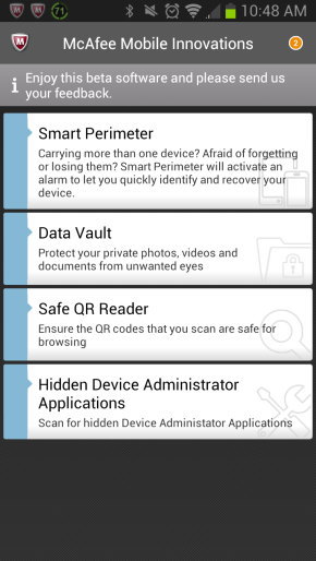 McAfee Mobile Innovations̃j[uHidden Device Administrator ApplicationsvI