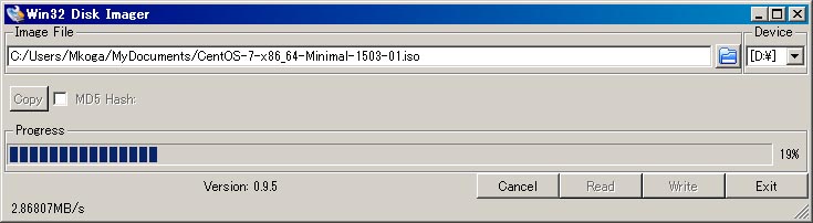 uWin32 Disk ImagervCentOS 7.1isoC[WUSBɏłlqi摜łUSB ADhCuƂĔFj