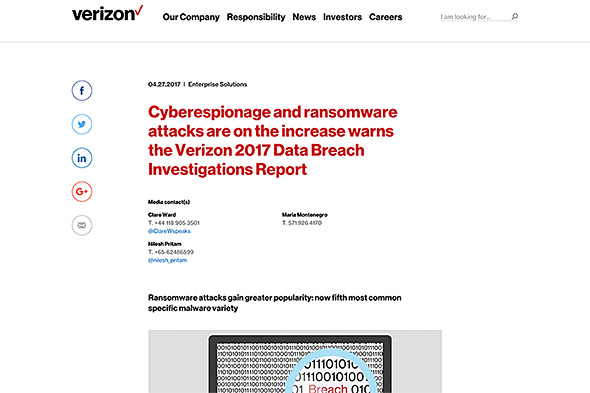 最近のサイバー攻撃の傾向を分析したVerizonのレポート