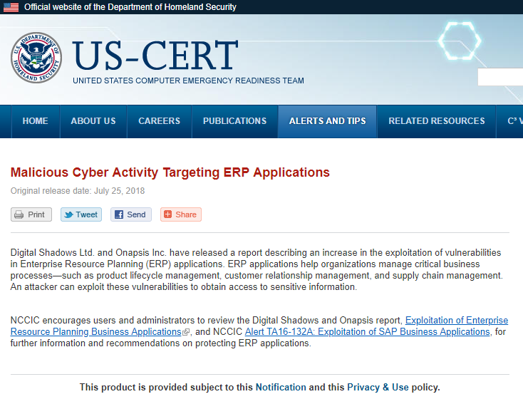 ăZLeB@US-CERT́AERPAv𗘗pĂgDɌxĂъ|ĂiMalicious Cyber Activity Targeting ERP Applicationsj