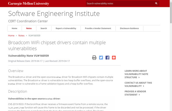 あなたのスマホが危ないかも Broadcomのwi Fiチップセットに脆弱性 Cert Ccが注意喚起 Itmedia エンタープライズ