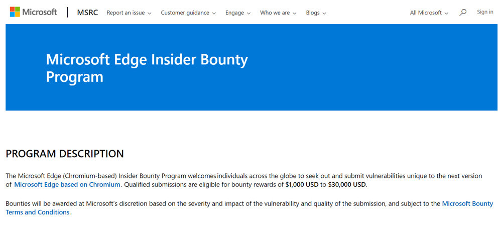 Microsoft Edge Insider Bounty Program