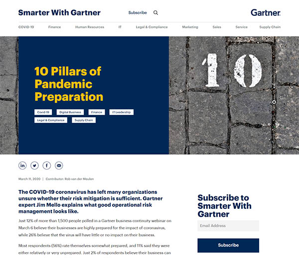 u10 Pillars of Pandemic PreparationvipjiăK[gi[TCguSmarter With Gartnervj