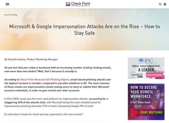 Microsoft & Google Impersonation Attacks Are on the Rise &#8211; How to Stay Safe - Check Point Software