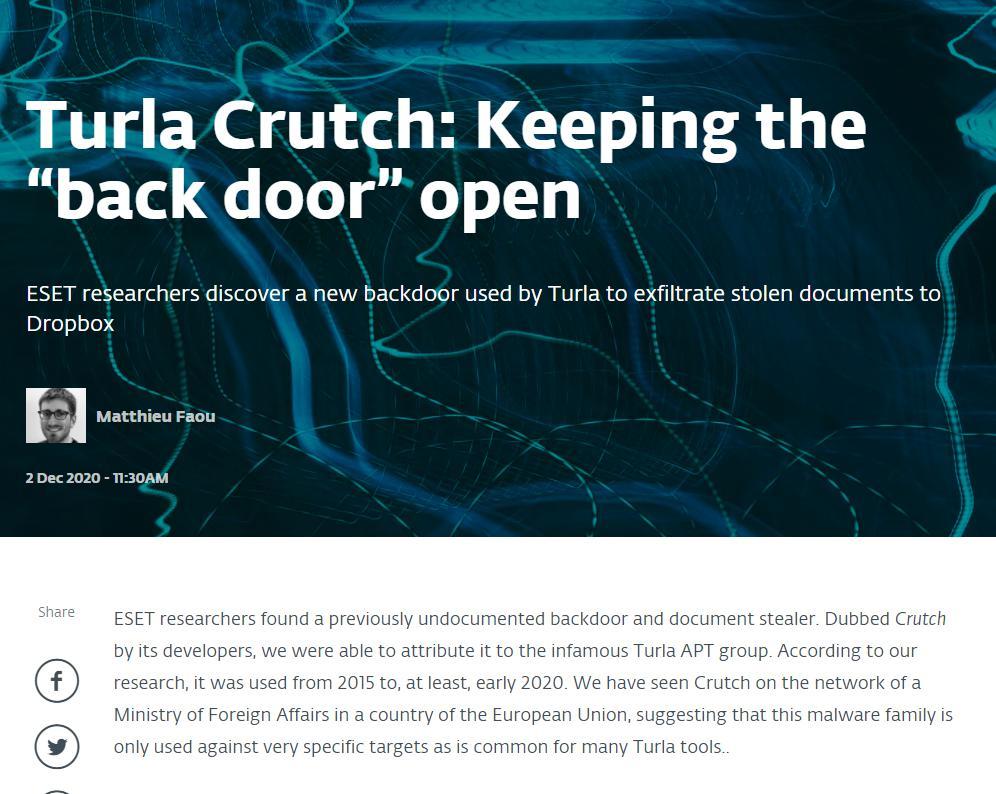 Turla Crutch: Keeping the gback doorh open | WeLiveSecurity