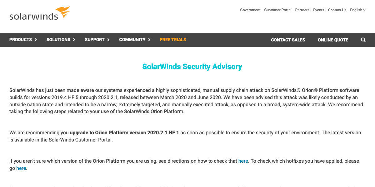 Security Advisory | SolarWinds