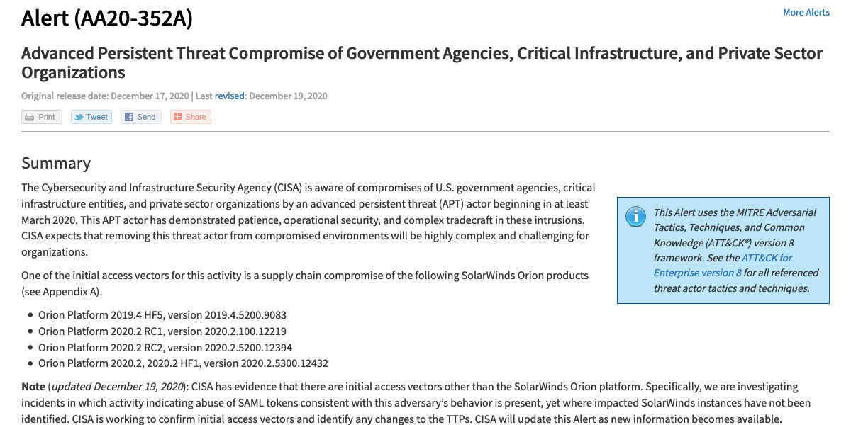 Advanced Persistent Threat Compromise of Government Agencies, Critical Infrastructure, and Private Sector OrganizationsbCISA