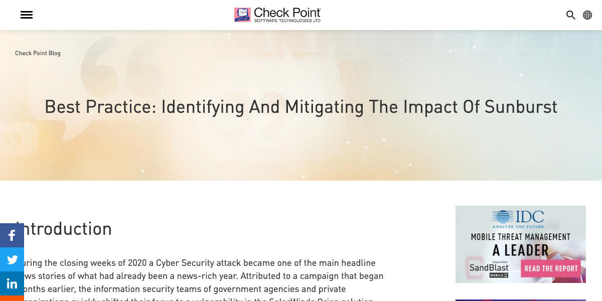 Best Practice: Identifying And Mitigating The Impact Of Sunburst - Check Point Software