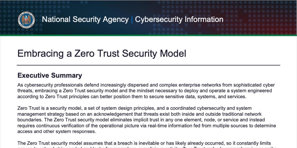 Embracing a Zero Trust Security Model - National Security Agency | Cybersecurity Information