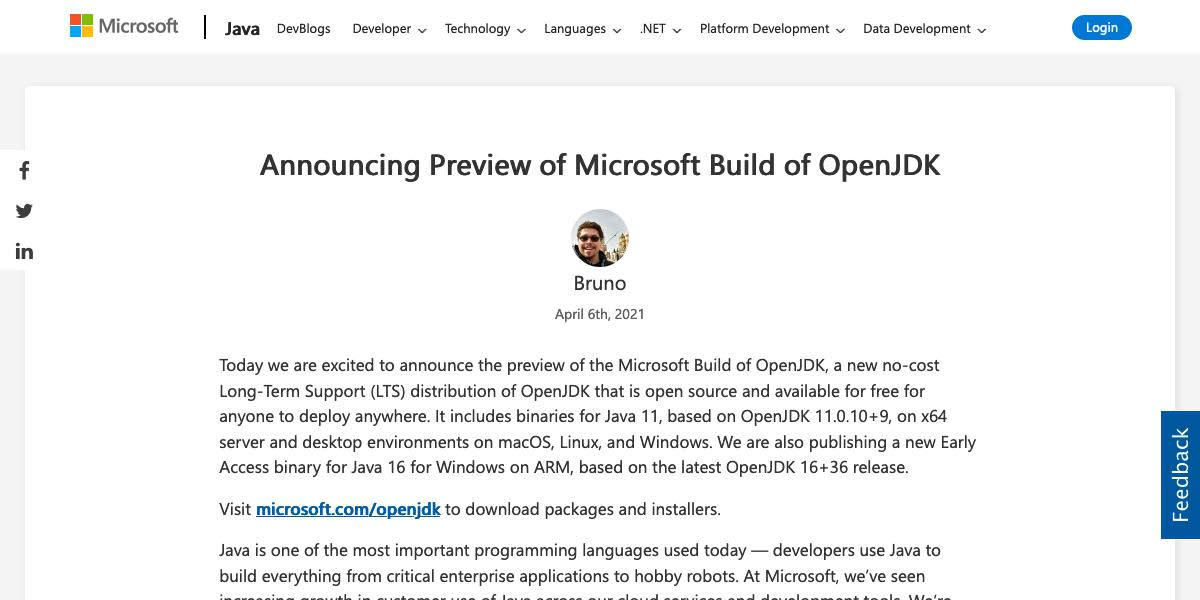 Announcing Preview of Microsoft Build of OpenJDKioTFMicrosoftj