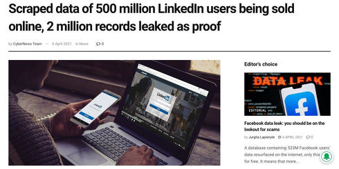 Scraped data of 500 million LinkedIn users being sold online